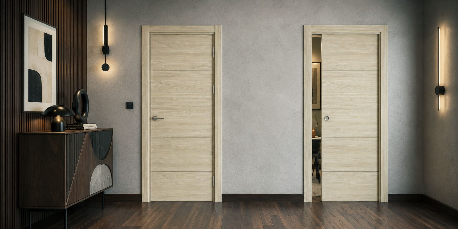 PUERTA PASO - LAMINADAS - MODELO X2003 - ROBLE ESTRIO
