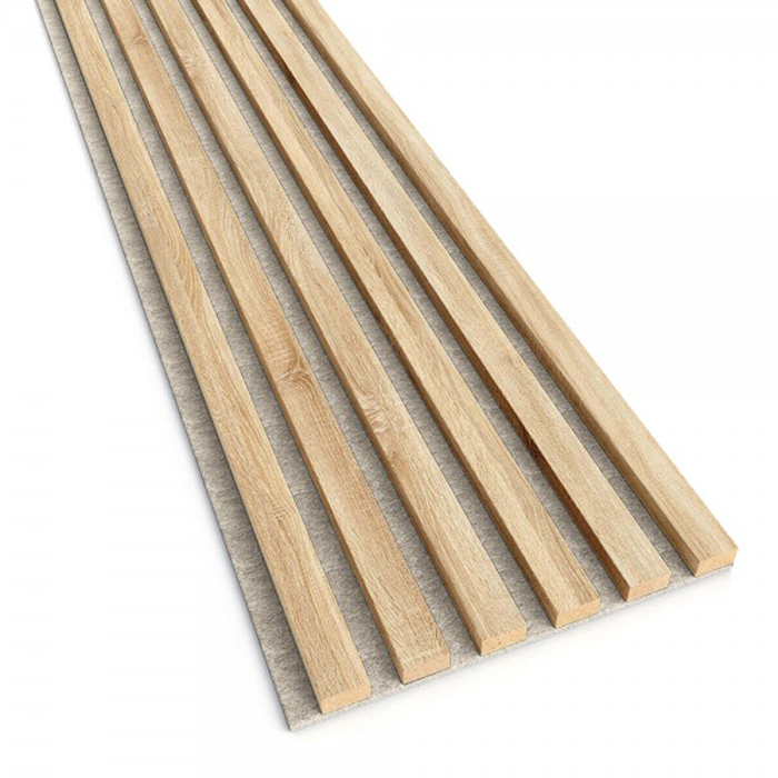 PANEL DE LISTONES LAMINADOS - ROBLE CL LMO02  CON FIELTRO ACÚSITICO BEIGE - 2750 X 300